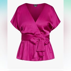 City Chic 24 blue satin blouse NWT